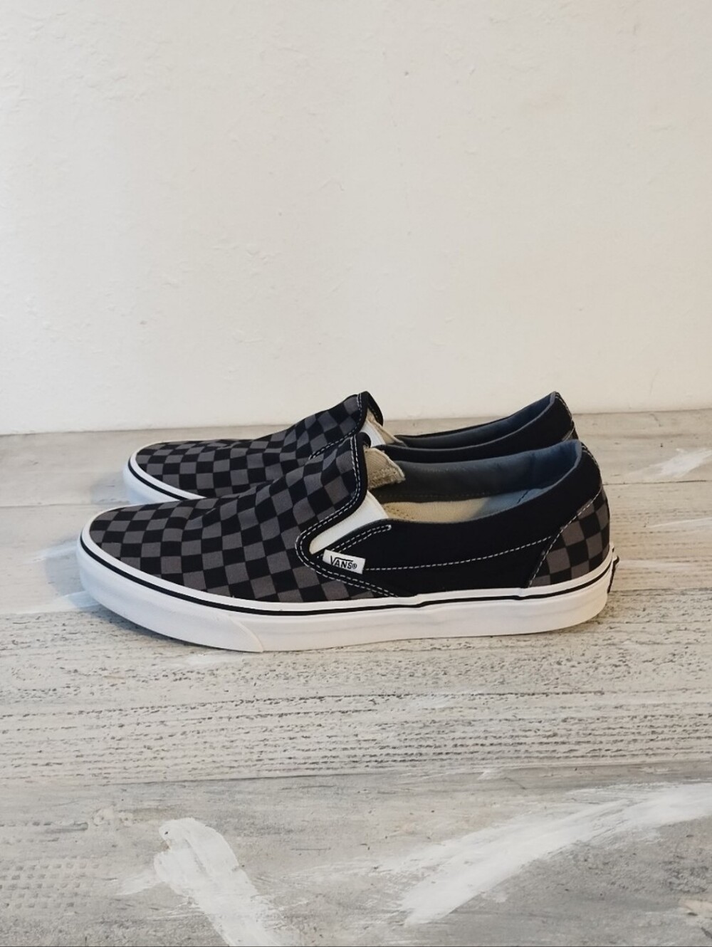 Vans Checkerboard Slip-On Shoes Slip Gray Black Checkerboard Racing Flag unisex